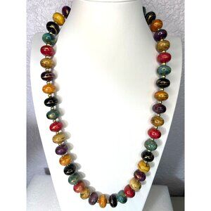 Vintage Chunky Beaded Necklace 24" Hand Painted Accents Boho